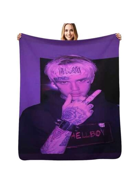 1pc Soft Shaggy Lil Blanket - Peep Printed Rapper Flannel Hippie Psychedelics Art Throw Blanket - All Season Warm For Couch Sofa Bedroom Decoration