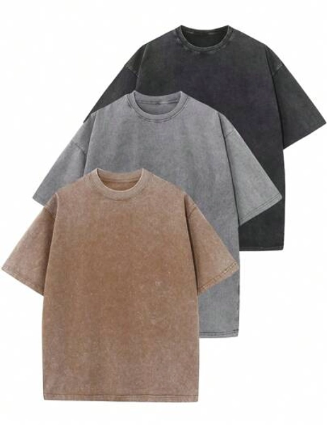 Three-Piece Solid Color T-Shirts Fashion Retro Men's T-Shirts 230g Heavyweight Cotton Dropped Shoulder Design Unisex Short-Sleeve T-Shirts For All Seasons Casual Occasions Gift For Boyfriend 100% Pure Cotton Streetwear Designed For Young People Ideal Gift Between Friends Men's Clothing Men's T-Shirts