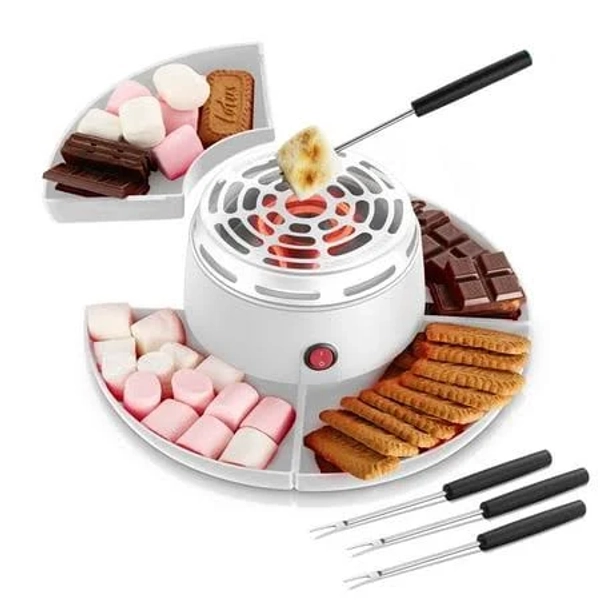 Fohere Smores Maker Tabletop Indoor , with 4 Detachable Trays & 4 Roasting Forks, Gift, White