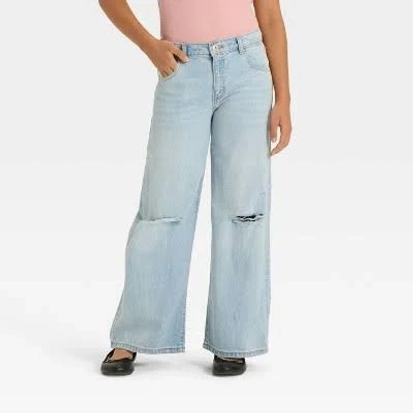 Girls' Mid-Rise Loose Slouchy Wide Leg Deconstructed Jeans