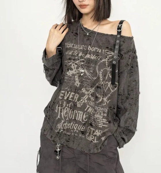 Litlookz Studio Y2k Grunge Distressed Top