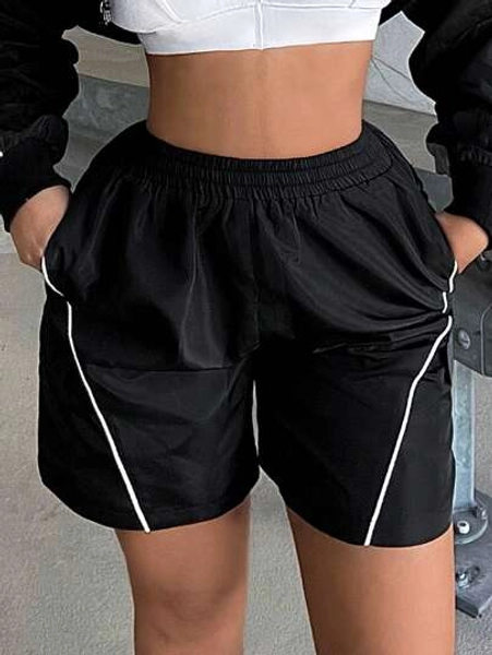 SHEIN SXY Summer Sports Casual Black And White Color Block Shorts