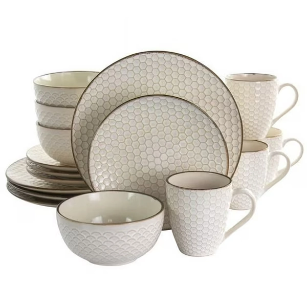Elama Honey Ivory 16 Piece Stoneware Dinnerware Set in Ivory