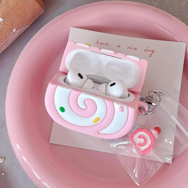 3D Swiss Roll Cake AirPods Case – Cute Dessert Design, Soft TPU Protective Cover for AirPods 1/2/3/4, Pro1/2/3, Gift for Her