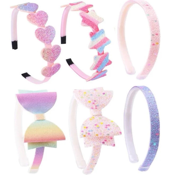 6 Pack Girls Headbands Glitter Headbands Bow/Heart/Star Headbands Sweet Hairband For Girls/Teens Party Fashion