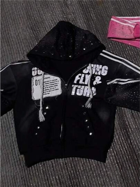 Versatile Fashion Street  Personality Hooded Zipper Sweater Comfortable Casual Jacket Sweater Letter Printing