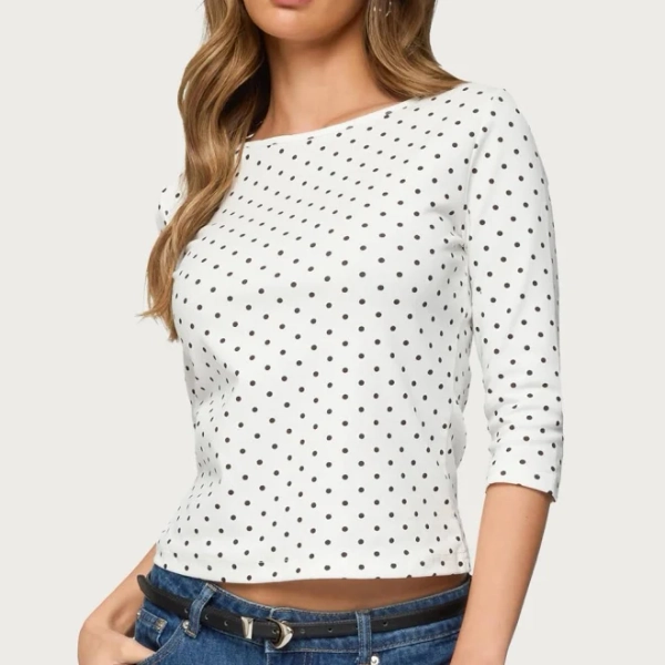 Edikted Women's Lela Polka Dot Quarter Sleeve Top