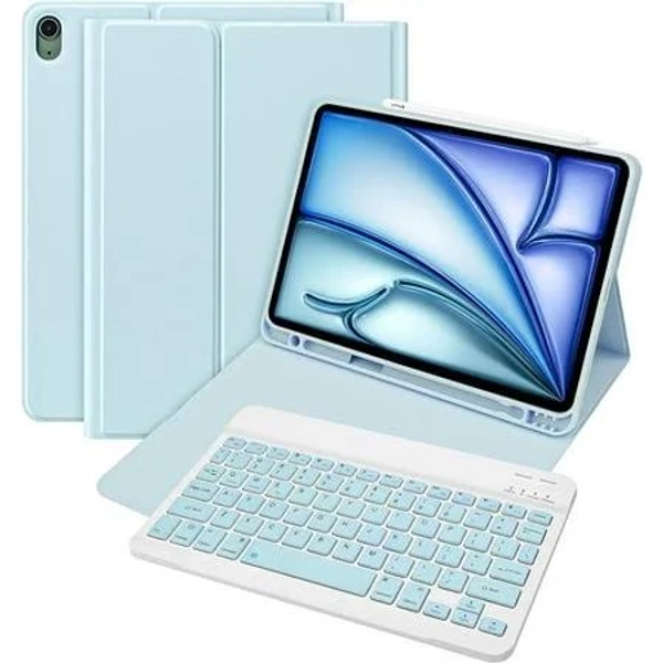 Leather Smart Stand Cover with Pencil Holder Wireless Bluetooth Keyboard for iPad 10.2 inch 9th 8th 7th Gen Blue, Size: iPad 9th / 8th / 7th