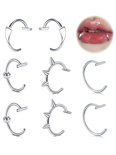 Yanxyad Stainless Steel Fake Lip Ring Vampire Lip Ring For Women Men, Fake Lip Piercing Vampire Teeth Fake Lip Piercing Jewelry Fake Lip Rings Snake Bite Jewelry Non-Piercing Lip Cuff Fake Nose Ring