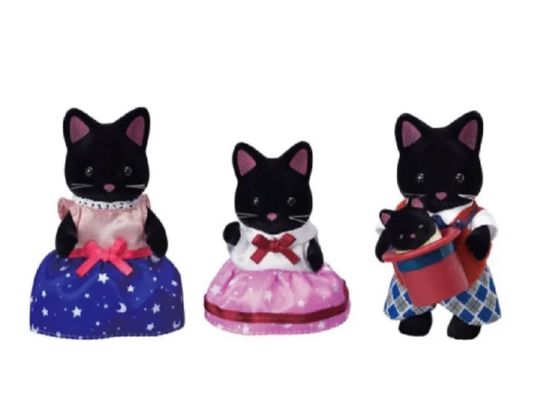 Calico Critters Midnight Cat Family, Set of 4 Collectible Doll Figures