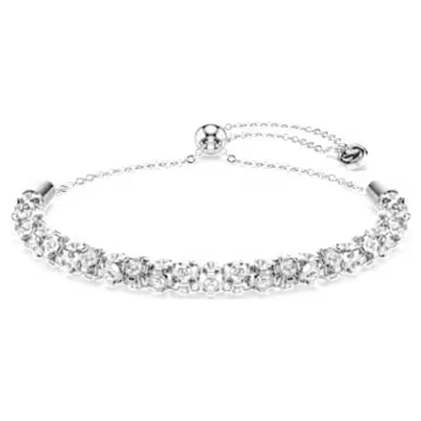 Dextera bracelet, Round cut, White, Stainless steel