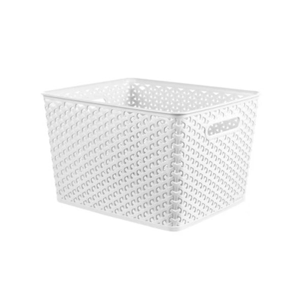 Large Y-Weave Decorative Storage Basket White - Brightroom™: Cut-Out Handles, Fits 11" Cube System