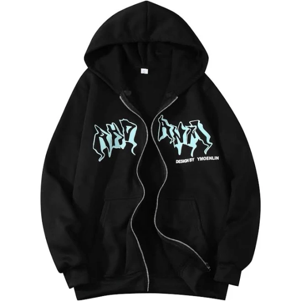 Oversized Dragon Graphic Zip Up Hoodie