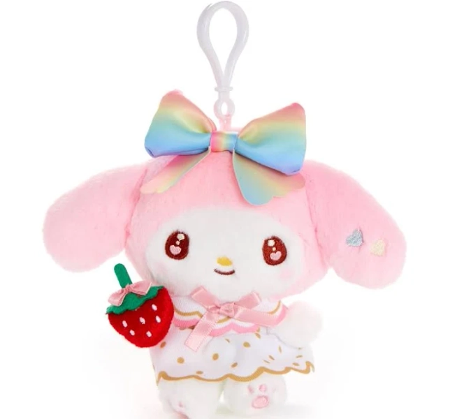 Sanrio My Melody Strawberry Rainbow Clip-On Plush Keychain