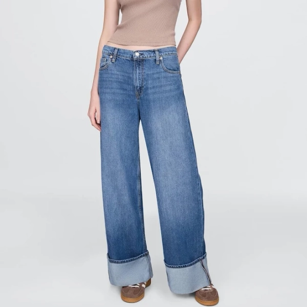 Gap Women's Mid Rise Ultrasoft Cuffed Baggy Jeans