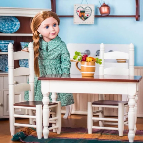 The Queen's Treasures 18 Inch Farmhouse Kitchen Table and Two Chairs
