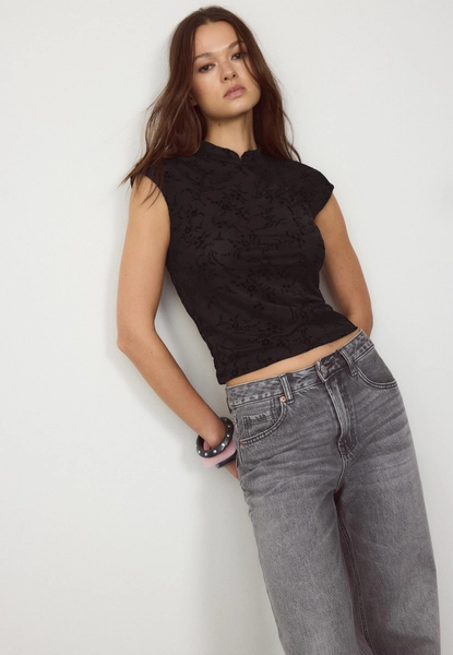 Flocked qipao style T-shirt