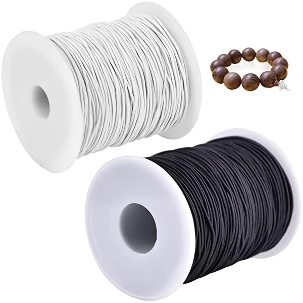 1mm Thick Heavy-Duty Elastic Cord for Jewelry Making • Black/White • Durable and Flexible • Ideal for Crafts, Beading, Necklaces, and Bracelets • No Sewing or Knotting Required