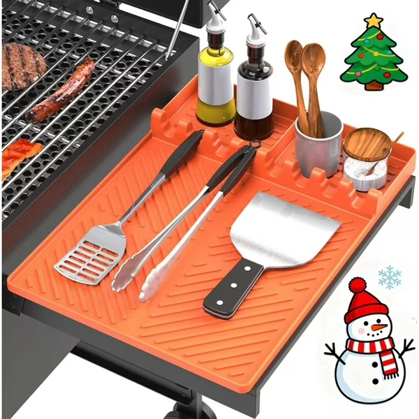 Silicone Grill Mat, Griddle Tools Mat for Blackstone, Spatula Grill Mat with Drip Pad for Kitchen, Cooking, Countertop, BBQ Caddy Utensils Holder Griddle Accessories for Blackstone