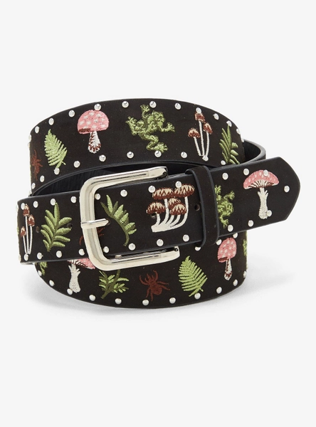 Embroided Frog & Mushroom Belt