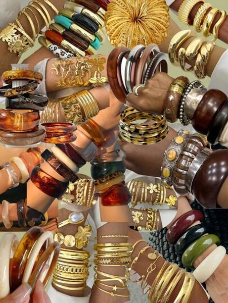 Vintage Elegant Retro Coin Design 1-25pcs/Set Metal Geometric Asymmetrical Hollow Line Wrapped Flower Carved Textured Wide Bangle Bracelet, Exaggerated Hiphop High-End Jewelry For Women Men Couples, Ideal For Vacation, Party, Date, Holiday Gift, Daily Matching, Halloween, Christmas, New Year (Random Style)