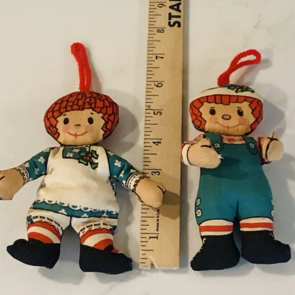 Vintage 70s Handmade Raggedy Ann Andy Pillow  Plush Christmas Ornaments