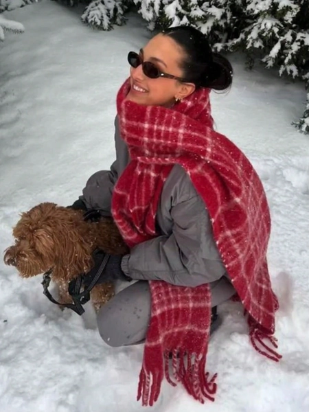 1pc Women's Street Style Christmas Rainbow Plaid Scarf, Autumn/Winter College Style Warm Scarf, Suitable For Daily Life, Work, Shopping, Warm And Insulating, Can Be Matched With Dresses