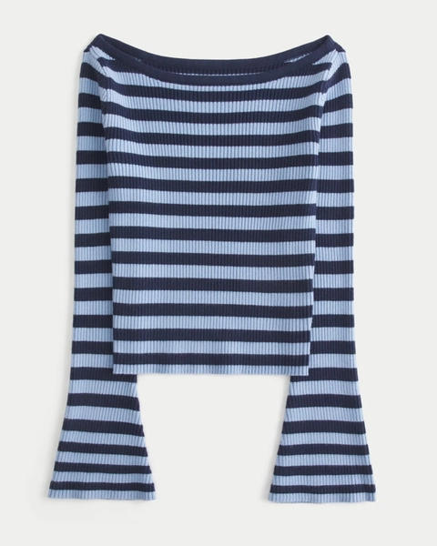 Slash-Neck Bell Sleeve Sweater