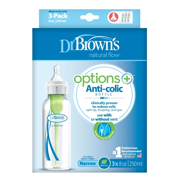 Dr Browns Options+ Anti-Colic Narrow Neck Bottle 3 Pack Size 250mL