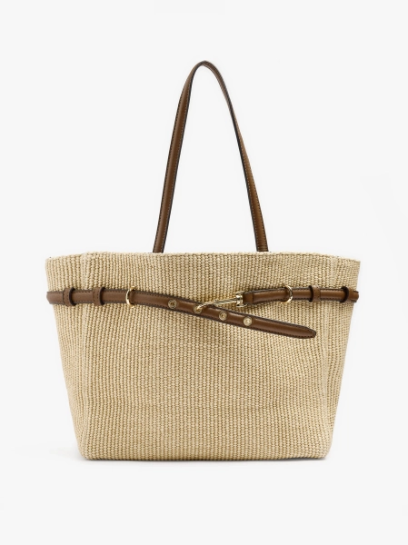 Sac shopper effet paille avec détail de ceinture