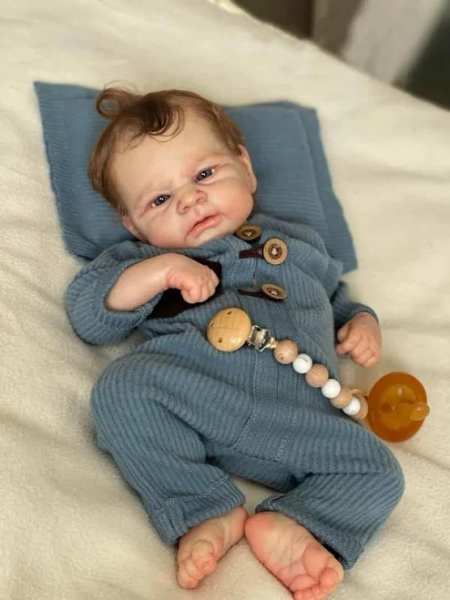 Zero Pam Realistic Reborn Boy Baby Dolls Eyes Open with Hair, 17 Inch Soft Cuddle Cloth Body Newborn Silicone Baby Doll That Look Real Life Size