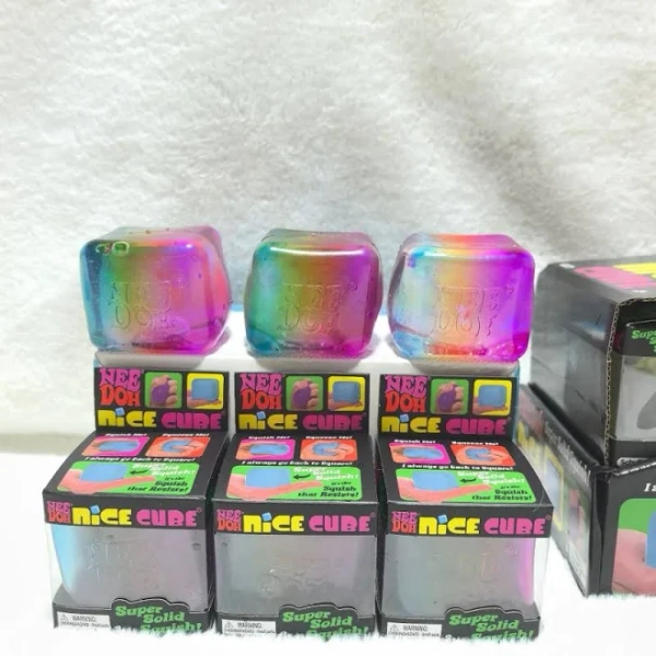 Needoh Rainbow Cube Squishy Fidget Toy Stress Relief Toy Soft Squeeze Fidget Cube for Kids & Adults