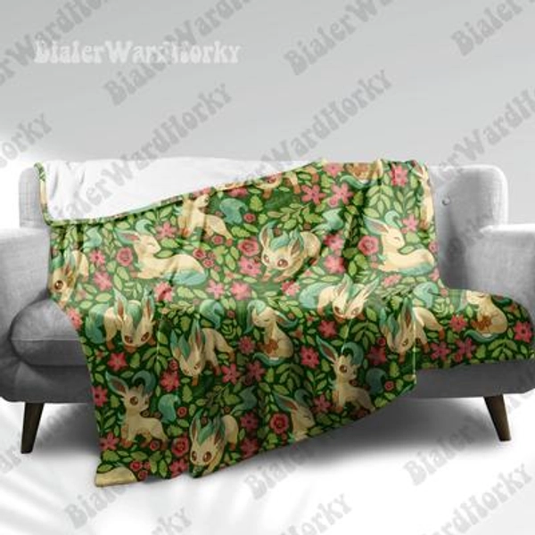 Leafeon Evolution Blanket: Grass Type Evolutions Anime Cozy Blanket, Funny Game Throw Blanket, Gamer Decor Gift