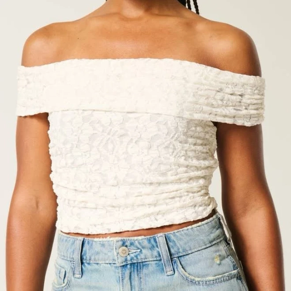Hollister Off-The-Shoulder Mesh Foldover Top