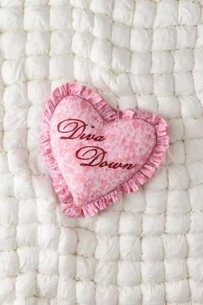 Diva Down Embroidered Heart Ruffle Throw Pillow