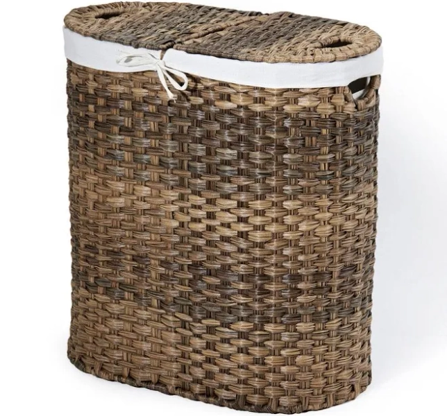 Seville Classics Handwoven Oval Double Laundry Hamper