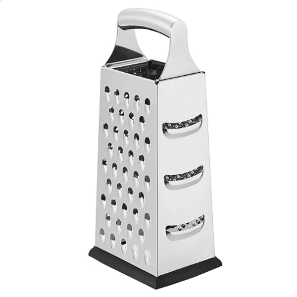 Amazon Basics Cheese Grater, Stainless Steel, 4-Sided Box Grater with Non-Slip Base, Dishwasher-Safe, Rectangular,22.8 cm, Black (Previously AmazonCommercial Brand)