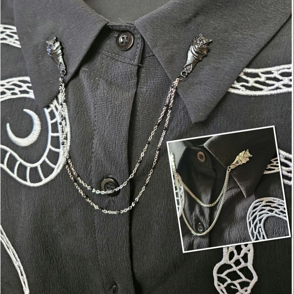 Collar Pin Chain. Bat Collar Pins. Lapel pins. Silver Collar Chain. Collar Pin. Collar Clips. Collar Pendant. Gothic Jewelry.