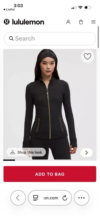 Gold zipper black lulu define jacket