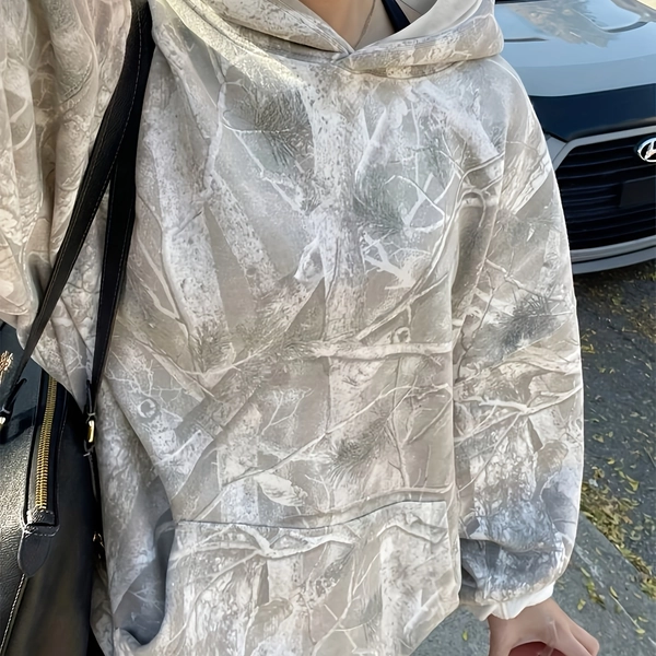 Women'S Athletic Hoodie Loose Comfort Pullover with Pockets Camo Maple Leaf Design Vintage Sports Casual Top for Gym Running Training All Season Wardrobe Essential Multiple Colors Available