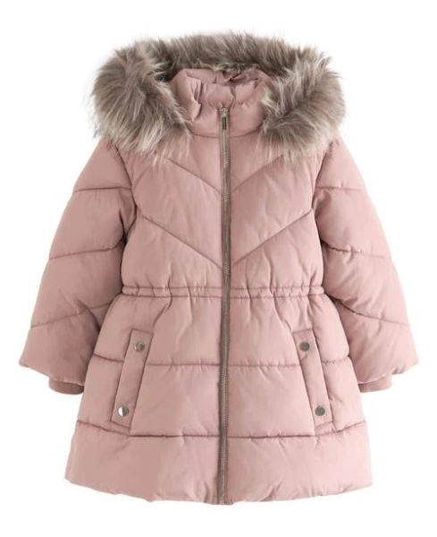 Next Toffee Girls Shower Resistant Faux Fur Trim Padded Coat