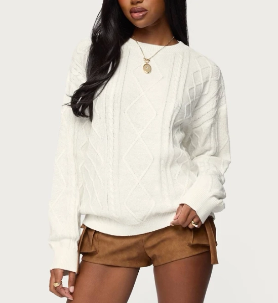 Edikted Women's Jessy Cable Knit Oversized Sweater