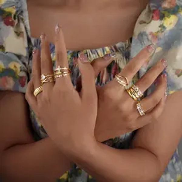 Pancert Gold-Tone 12-Piece Ring Set for Women: Versatile Mix & Match Styles with Zircon & Stripped Design - Chic Everyday Jewelry