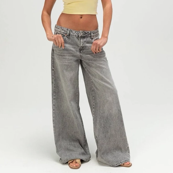 RSQ Womens Low Rise Butterfly Baggy Jeans - Grey Denim - Size: 31