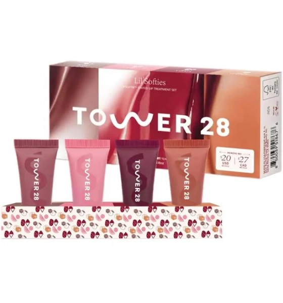 Original Tower 28 Beauty Mini Lil' Softies Lip Treatment Set Watermelon Sugar Plum Vanilla Dulce de
