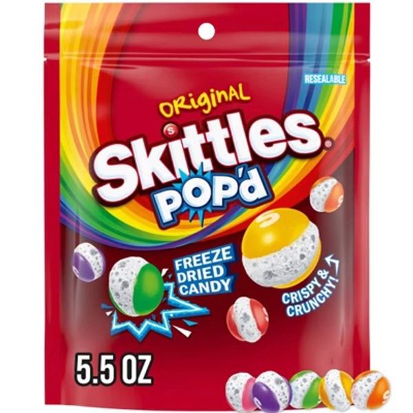SKITTLES POP'd Originals Freeze Dried Candy Resealable Candy Bag - 5.5oz