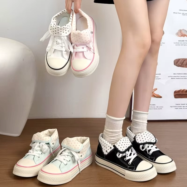 New High Help Canvas Shoes Dots Women's Casual Shoes Woman Vulcanize Sneakers Comfortable Sport Walking Platform Flats Shoes 015 - AliExpress 