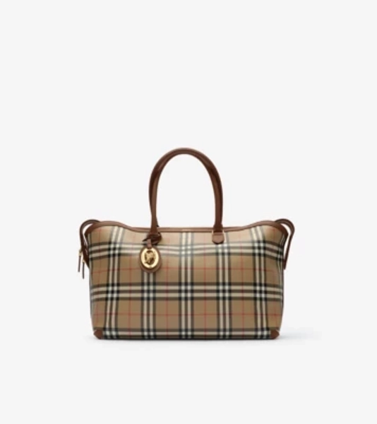 Medium Check Zip Tote in Archive beige - Women, Cotton | Burberry® Official