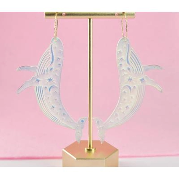 Iridescent Whale Earrings - Celestial Statement Jewelry - Large Lightweight Acrylic Earrings - Ocean Vibes - Festival or Gift Idea