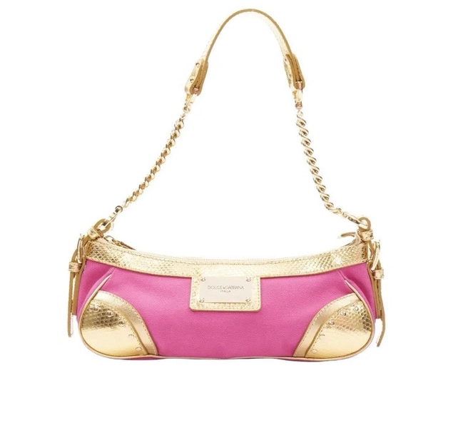 Dolce &amp; Gabbana Purse RARE VINTAGE D&amp;G Hot pink Gold Hardware Cheetah Hand Bag